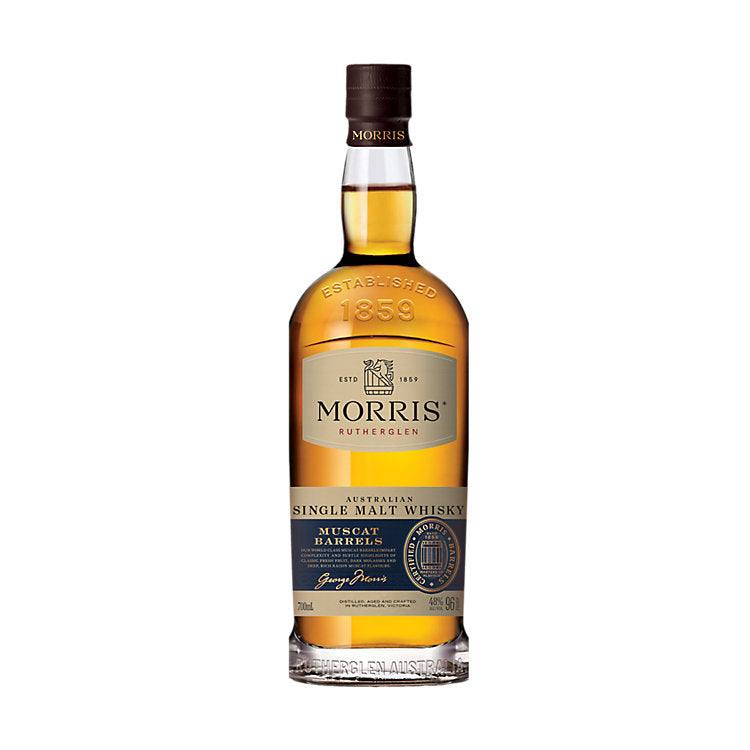 Bottle of Morris Single Malt Whisky Muscat Barrel 96 700 ML with rich amber color and elegant label