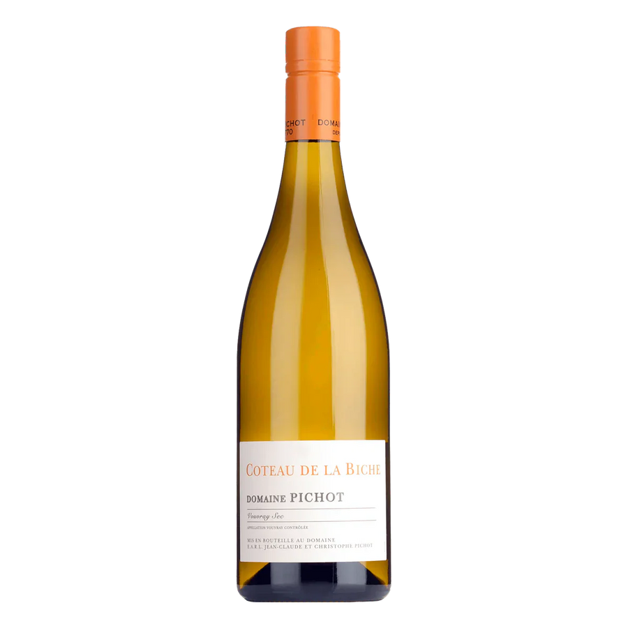 Bottle of Domaine Pichot de la Biche Vouvray Sec French white wine from Loire Valley