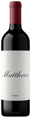 Bottle of Matthews Merlot wine with a red cap and white label.